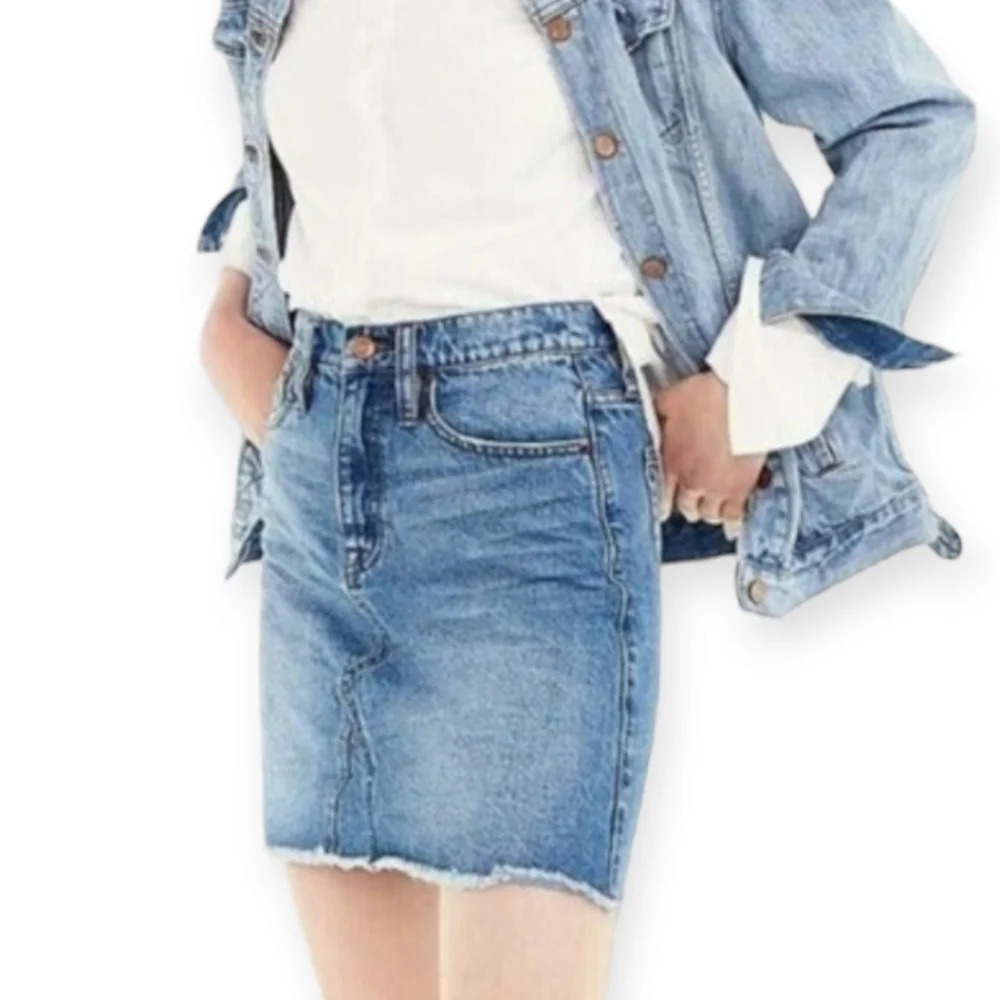 J. Crew Denim Mini Skirt in Birch Wash with Frayed Hem Size 28 or 6